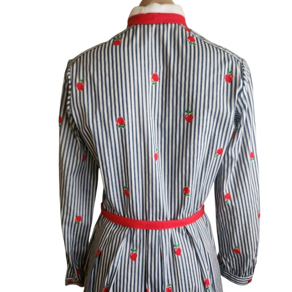 Vintage Lanz 1970s Belted Shirt Dress Teacher Apple Stripes Print Size 11/12 - Picture 11 of 16
